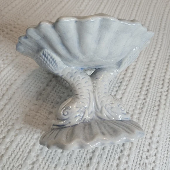 Soap Dish Koi Fish Blue White Vintage 1980's Signed - Picture 11 of 14